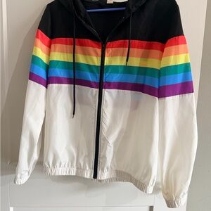 Women's Rainbow Striped Jacket - Black and White